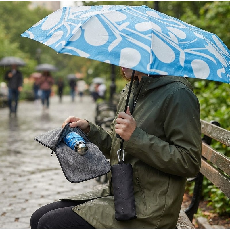 Black Microfiber Folding Umbrella Storage Bag with Carry Handle –