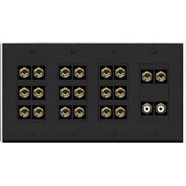 RiteAV 10.2 Surround Sound 10 Speaker 20 Banana Plug Jack Wall Plate w/2 RCA Subwoofer Female Connectors - 4 Gang [Black]