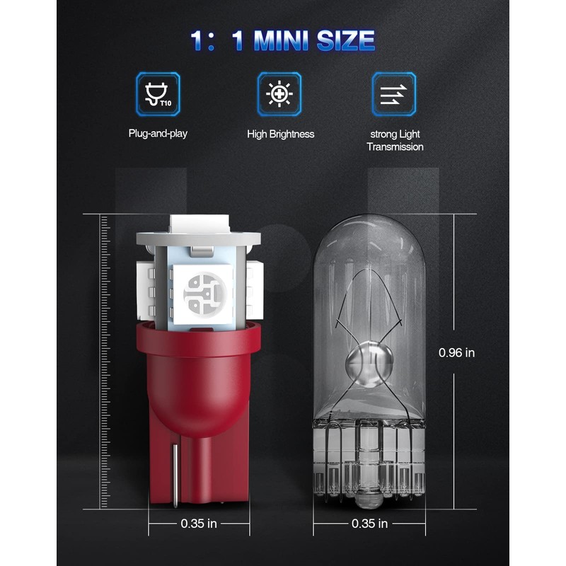 Marsauto 194 LED Bulb Brilliant Red 168 T10 2825 5SMD