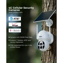 Hiseeu 4G LTE Cellular Security Camera Solar Powered, No WiFi Security Camera Wireless Outdoor, 24/7, PIR Motion, 2 Way Talk, 360° PTZ, 2K Color Night Vision, 64G SD & SIM Card Included