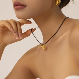 WARIDAR 18K Gold Plated Vibrant Heart Necklace | Dainty Hypoallergenic Black String Necklace | Ingenious Design Pendant Necklace for Women