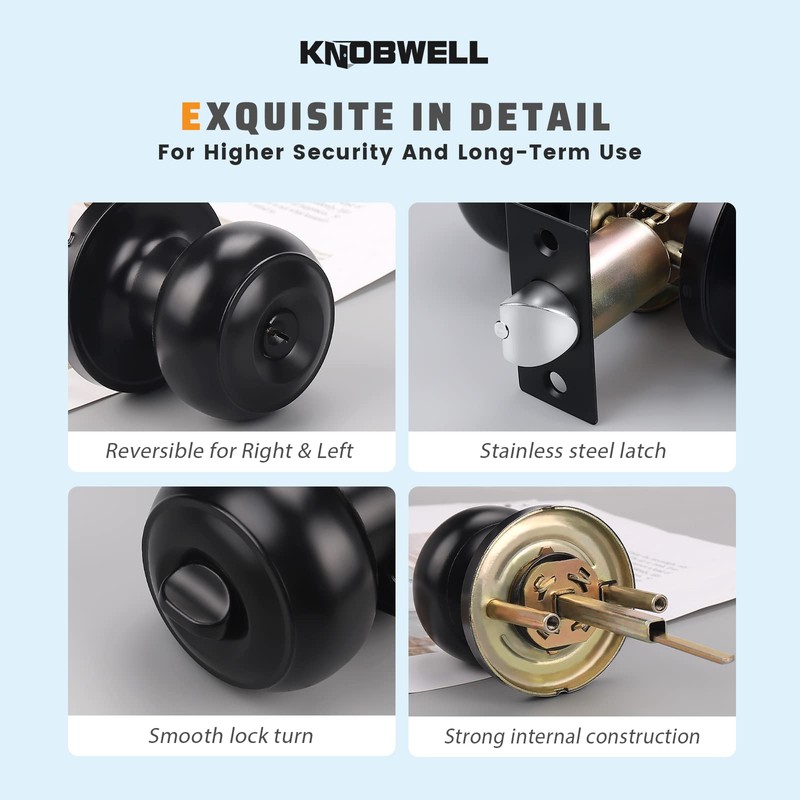 KNOBWELL 2 Pack Bedroom Door Locks, Exterior Locks with Key,