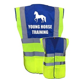 Equestrian Young Horse Training Please Hi Viz Vis Vest Horse Riding Reflective Waistcoat Jacket Road Safety Visibility Yellow/Blue Small