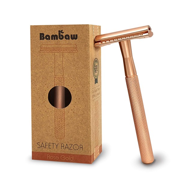 Bambaw Rose Gold Double Edge Safety Razor for Women | Reusable Metal Razor Eco Friendly DE Razor | Safety Razors for Women | Safety Razors Fit All Double Edge Razor | Womens Safety Razor