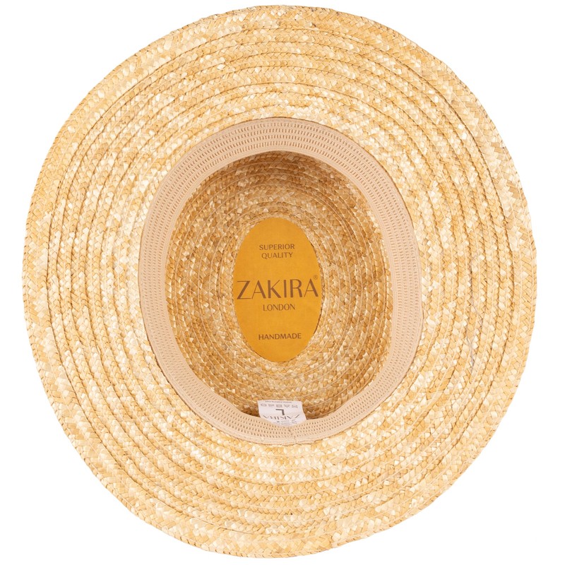 ZAKIRA Classic Straw Boater Hat Handmade from Natural Straw (Black