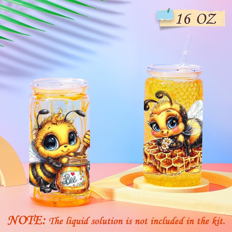 2 Pack 16 Oz Bee Themed Acrylic Snow Globe Tumbler