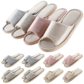 8 Pairs Disposable House Slipper for Guests Open Toe Breathable Slippers Spa Slippers Comfortable Indoor Home Slippers (Red, Beige, Navy, Coffee, Pinstripe)