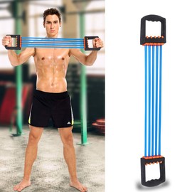 Chest Expander Puller, Large Pectoral Muscle Training, Pectoral Resistance Device, Rubber Grip, 5 Tube Belt, Muscle Training, Soft, Shaping, Stress Relief, Pectoral, Arm, Shoulder, Back, Wrist, Back, Back, Lari, Indoor (Blue)