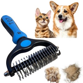 TQT Pet Grooming Brush - Double Sided Shedding and Dematting Undercoat Rake Comb for Dogs and Cats, No More Nasty Shedding or Flying Hair:_Blue