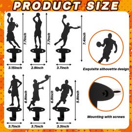 Zonon 6 Set Basketball Players Dunk Silhouette Coat Hooks with 12 Screws, Metal Basketball Towel Hooks Wall Mounted Hanger Sports Wall Art Sign for Bedroom Room Decor Hats Keys Hanger Display