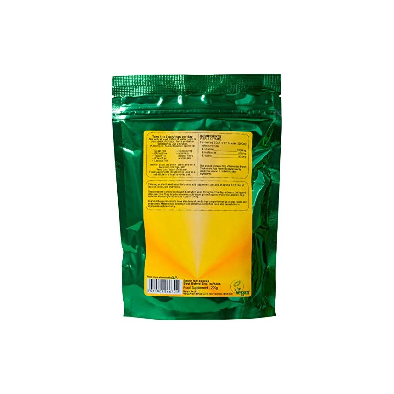 Veganicity Fermented BCAA 4:1:1 Powder : Amino Acid Supplement :