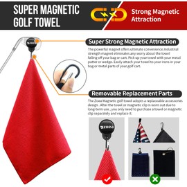 ZOEA Magnetic Towel, Magnetic Clip for Golf Towel, Microfiber Fabric Waffle Pattern Towels Industrial Strength Magnet for Strong Hold to Golf Carts or Clubs (1, Red 27 * 20)