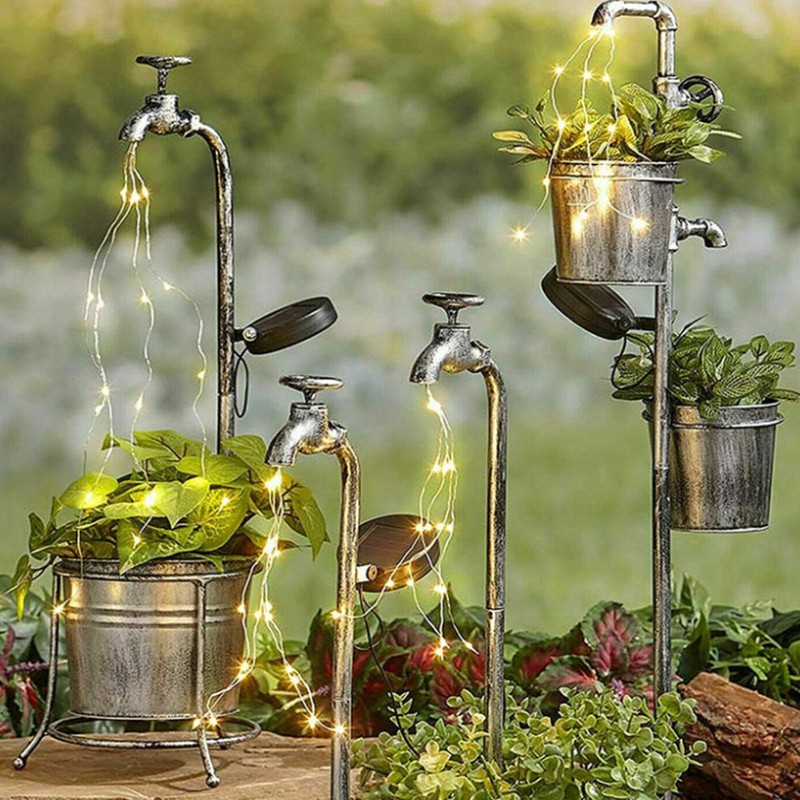 Lawn Lamp Solar Outdoor Waterproof Metal Faucet Durable Light Statue