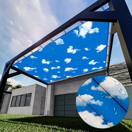 Goleray 2'x23' Waterproof Shade Cloth with Grommets, Rectangle Sun Shade Sail for Pergola Cover Replacement Patio Canopy Outdoor Carport- Customized, Sky Cloud