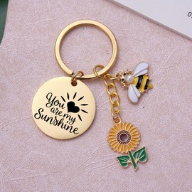 You Are My Sunshine Keychain Gifts, Inspirational Sunflower and Bee Accessory Keyring, Birthday Christmas Graduation Stocking Stuffer Jewelry for Daughter Niece Granddaughter