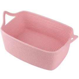 OIAHOMY Woven Basket, Gift Basket Empty with Gift Bags and Ribbons, Rope Basket for Baby Showers, Storage Basket with Handles for Nursery, Pet Toy Basket - Pink