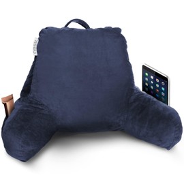 Nestl Reading Pillow with Portable Laptop Lap Desk, Velvet Feel Back Pillow for Sitting in Bed, Shredded Memory Foam Back Support Pillow for Bed, Bed Rest Pillow with Arms, Small - Navy