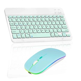 Rechargeable Bluetooth Keyboard and Mouse Combo Ultra Slim for vivo T1 and All Bluetooth Enabled Android/PC-Turquoise Keyboard with Turquoise RGB LED Mouse