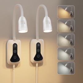 HUAEU 2 Pack Wall Mounted Headboard Reading Light, LED Dimmable Touch Control, Adjustable Neck, Ideal for Bedside, Office, or Reading（White）