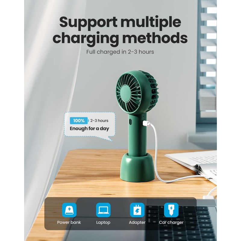 Gaiatop Mini Portable Fan, Navy Green, Cute Design, Rechargeable Battery,