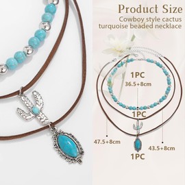 Kotkiddy Layered Western Necklaces for Women, Vintage Turquoise Beads Western Jewellery for Women Cactus Cross Chains