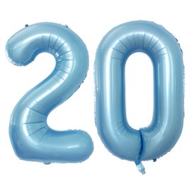 GOER 42 Inch Light Blue Number 20 Balloons,Jumbo Foil Helium Balloons for 20th Birthday Party Decorations and Anniversary Event