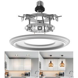 tebio R5 and 6 Recessed Can Light Conversion Kit, Ceiling Light Fixture Upgrade, Pendant Light, Ceiling Fan Compatible, Equipped with 7¾ Inch Flat Plastic Ceiling Medallion, White Finish