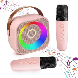 Mini Karaoke Machine, Karaoke Machine for Kids Adults Portable Bluetooth Karaoke Speaker with 2 Wireless Microphones and Party Lights for Home Class Outdoor Party