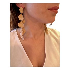 ONDEGO® XXL BEIGE GOLD Blüten Blume lange Ohrringe Ohrstecker Statemant Ohrstecker Creolen Geschenk Schmuck für Sie