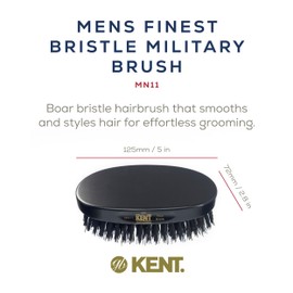 Kent Finest Classic Oval Ebony Wood Black Bristle Brush + Hair Brush Cleaner - Encourages Hair Growth, 360 Wave Styling for Men
