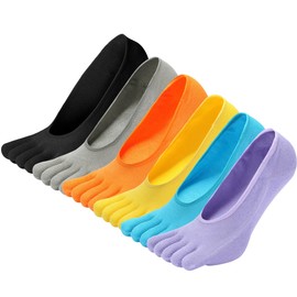 ZAKASA No Show Running Five Fingers Invisible Liner Boat Cotton Ankle Toe Socks for Women Ladies, 6 Colors-6 Pairs, 6-9