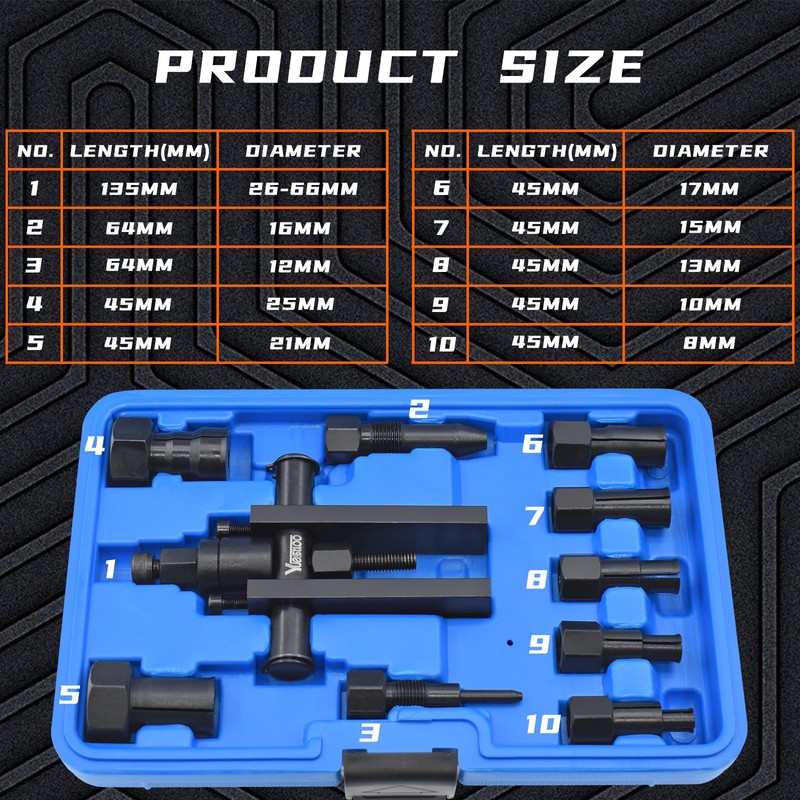 Yuesstloo 10Pcs Motorcycle Bearing Extractor Puller Tool Kit, Professional Blind