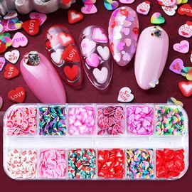 12 Grids Valentines Love Hearts Nail Art Sequins 3D Sweet Heart Design Candy Colors Flakes Nail Charms Manicure DIY Decorations Accessories Tools