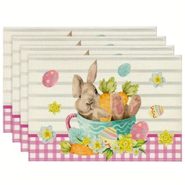 Easter Placemats Set of 4 Easter Cute Eggs Rabbits Seasonal Table Mats for Indoor Outdoor Party Kitchen Dining Decoration,12 x 18 Inch