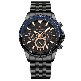 REWARD Mens Wrist Watches Fashion Round Dial Business Quartz Date Chronograph Luminous Waterproof Big Face Watch for Men Black