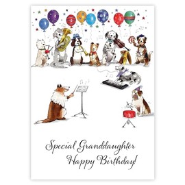 Granddaughter Birthday Card - Special Granddaughter - Orchestra Party Dogs - Musical Animal Design - Made in the UK - Eco-Friendly