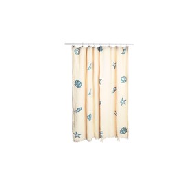 ICONIUM Shower Curtain, Boho, Muslin, Fabric 72-Inch Farmhouse Bathroom Decor with 12 Holes (SEA Shell)