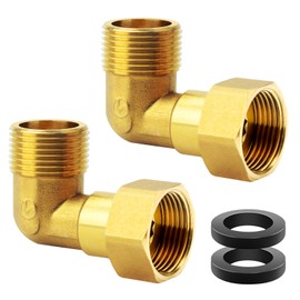Set of 2 Angle 90° 3/4 Inch IG/AG Screw Connection Made of Brass, Brass Movable Screw Connection, DN20 90 Degree Angle Fitting for Water Installations and Central Heating Systems