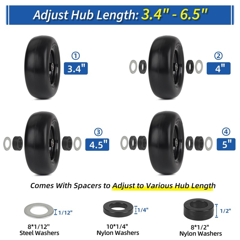 11x4.00-5” Flat Free Lawn Mower Tire and Wheel, Comes with