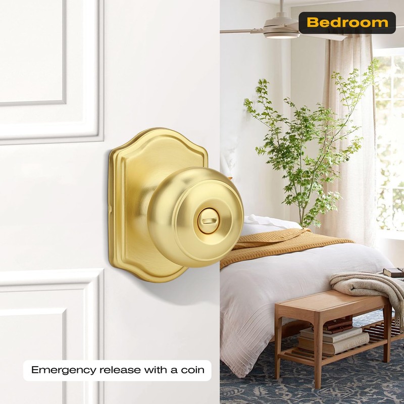 GUTENKONB 6 Pcs Gold Door Knobs, Privacy Door Handles, Satin