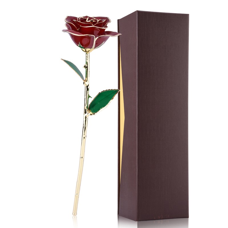 Love Forever Long Stem 24k Gold Foil Trim Red Rose