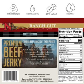 Top Notch Ranch Cut Jerky - 3.25 oz Bag of Beef Jerky - High Protein Snacks for Kids and Adults - Flavorful Strips of Premium Beef Jerky (Peppered)