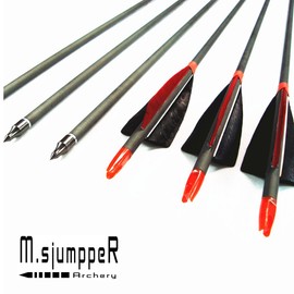 MS Jumpper Archery Carbon Arrows, High Percentage Carbon-Fiber Arrow Spine 400 with 4" Real Feathers 100 Grain Points for Hunting/Targeting Compound/Recurve/Long Bow 6Pack (30inch)