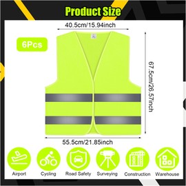 6 High Visibility Vests Car Reflective Safety Vests Neon Yellow Reflective Safety Vest 360° Reflective All-Round Neon Yellow Car Breakdown Aid Lightweight Safety Vests for Driver Workers, 1