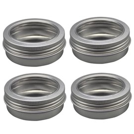 Moyishi Clear Top Round Tin 4oz PET Silver Metal Aluminum Jar w/aluminum Cover Mini Jar （Pack of 4