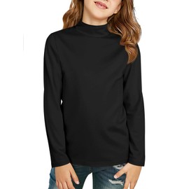 Girls Long Sleeve Mock Neck Pullover Tops Kids Fall Winter Basic Tops Active Layer Shirts 5-14 Years Black