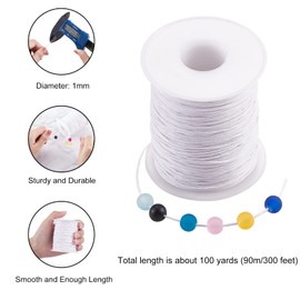 UR URLIFEHALL 100 Yards/90m x 1mm White Waxed Cotton Cord Macrame Waxed Beading Thread String for Bracelet Necklace Jewellery Beading Crafting