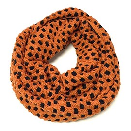 Bowbear Two Tone Warm Winter Knit Infinity Scarf, Orange & Black