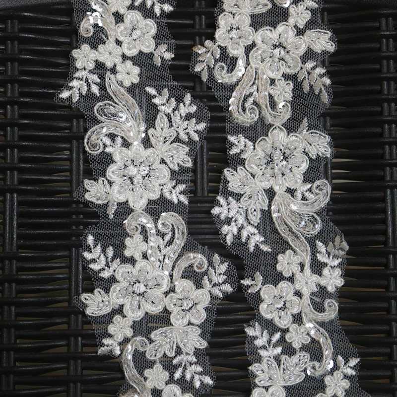 G-RUI 2yard Luxury Beaded Embroidery lace Appliques for Wedding Dresses