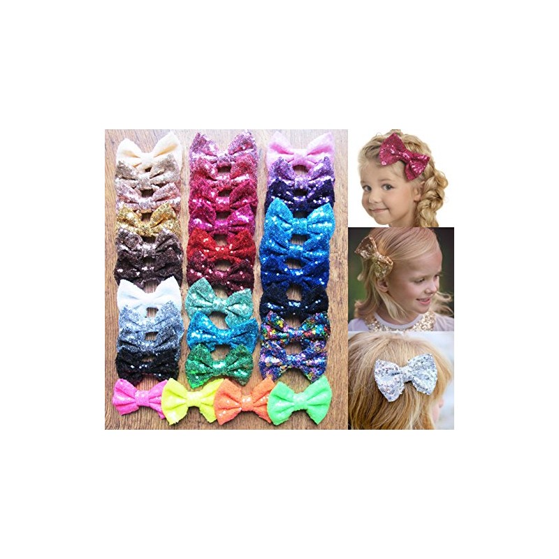 PrettyBoutique 4 Inches Girls Sequin Glitter Sparkle Hair Bow Clip